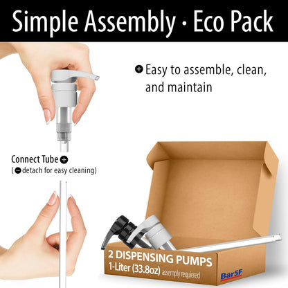 Bar5F Pump Dispensers for Shampoo, Conditioner, Lotion & Body Wash – Fits 1 Inch Bottle Necks, 1 Liter / 33.8 oz Bottles (Black & White, 2 Pack)