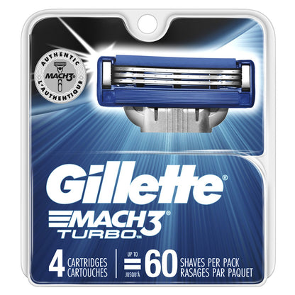 Gillette Mach3 Turbo Cartridges, 4 Count - Precision Razor Blade Refills Avelisse