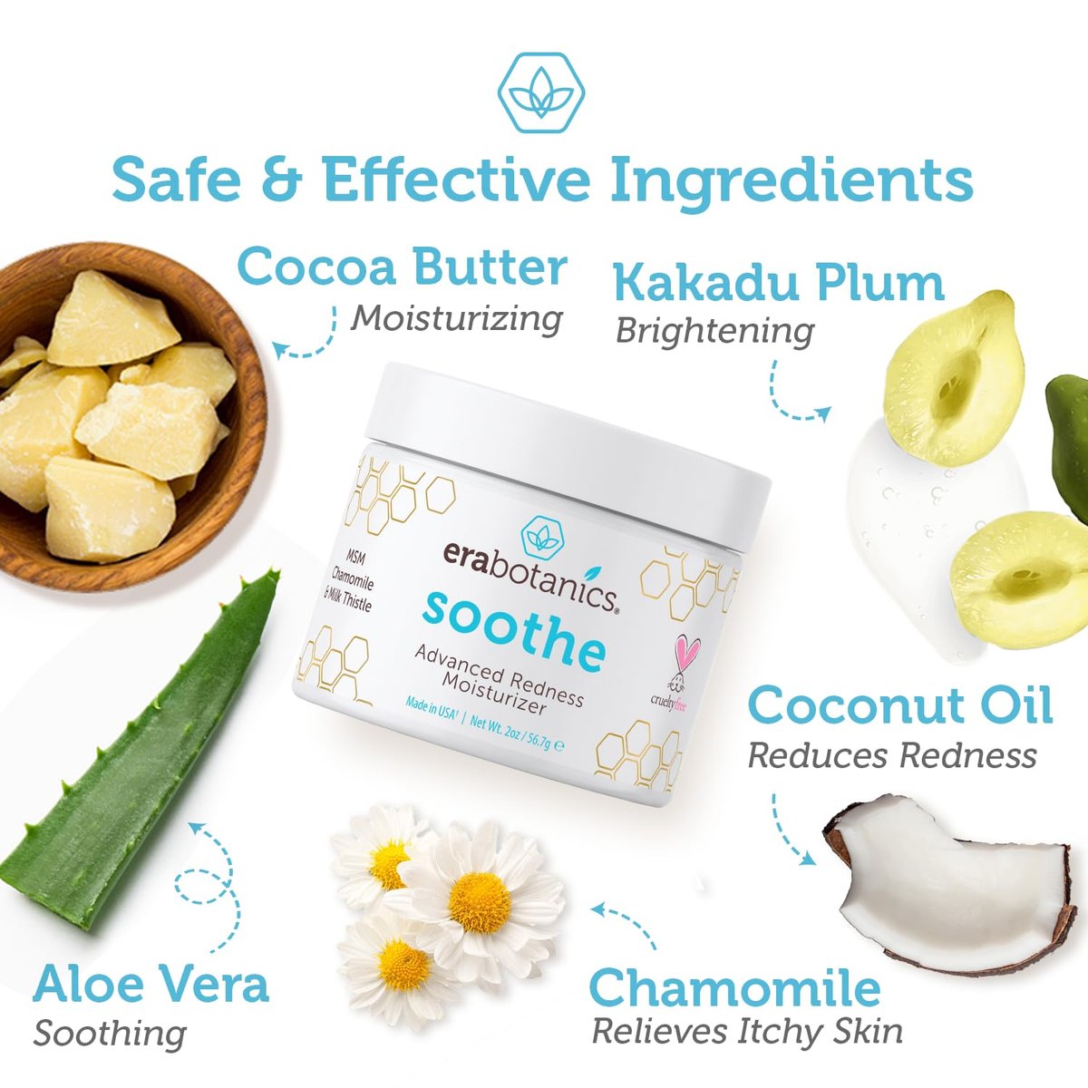 Era Organics Cream Redness Relief Moisturizer - Soothing Redness Relief for Face with Manuka Honey, MSM, Chamomile - Calming Moisturizer Made in USA Avelisse