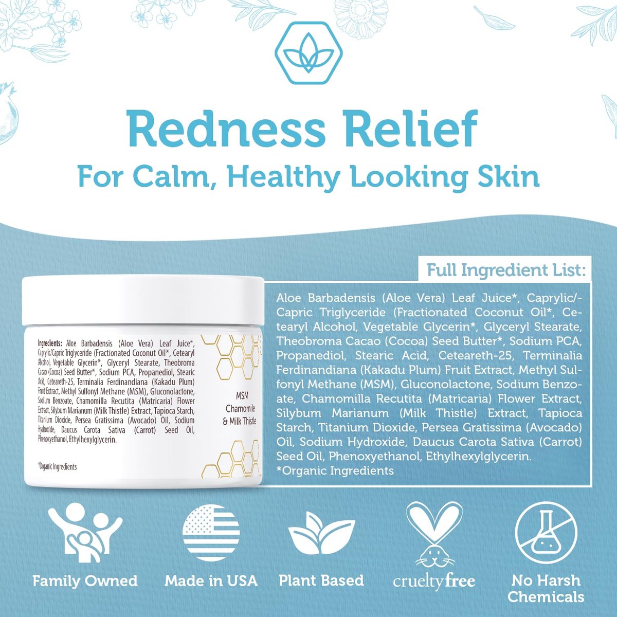 Era Organics Cream Redness Relief Moisturizer - Soothing Redness Relief for Face with Manuka Honey, MSM, Chamomile - Calming Moisturizer Made in USA Avelisse