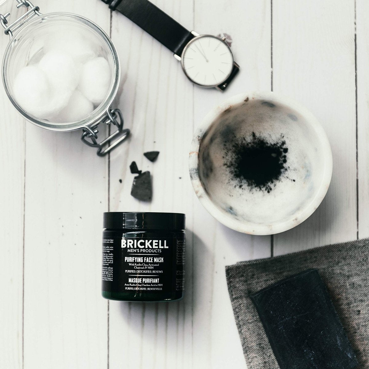 Brickell Men's Purifying Charcoal Face Mask – Natural & Organic Activated Charcoal Facial Mask with Detoxifying Kaolin Clay, 4 oz, Unscented Avelisse