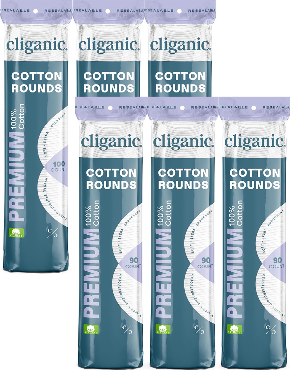 Cliganic Premium 100% Cotton Makeup Remover Pads - 540 Count (Pack of 6) | Biodegradable & Gentle Avelisse