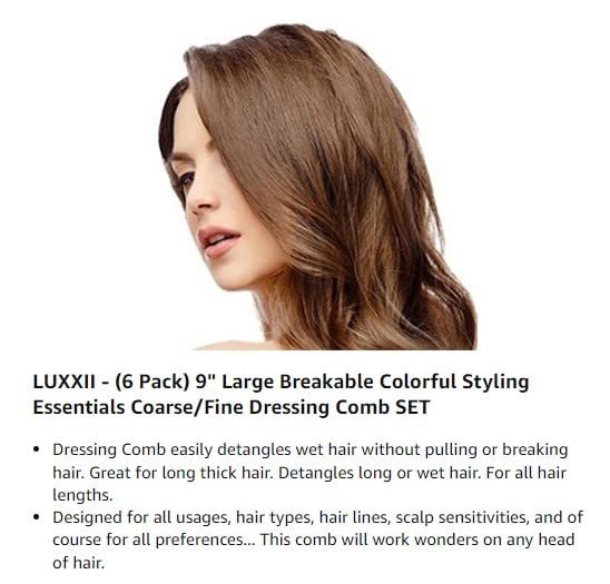 LUXXII 9-Inch Large Dressing Hair Combs - 6 Pack Multicolor Styling Essentials for Coarse and Fine Hair - görsel 7