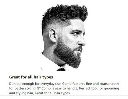 LUXXII 6-Pack 9-Inch Black Hair Combs Set - Professional Barber & Styling Combs for Coarse & Fine Hair