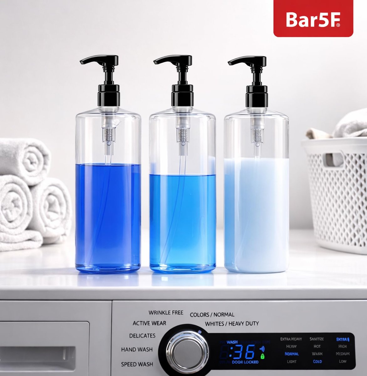 Bar5F Empty Shampoo Bottles with Pumps (2-Pack 32oz/1 Liter/Large) BPA-Free PETE1 Plastic Bottle Crystal-Clear Avelisse