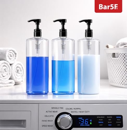 Bar5F Empty Shampoo Bottles with Pumps (2-Pack 32oz/1 Liter/Large) BPA-Free PETE1 Plastic Bottle Crystal-Clear Avelisse