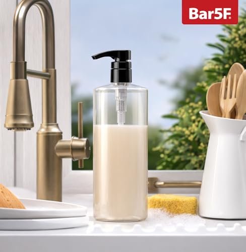 Bar5F Empty Shampoo Bottles with Pumps (2-Pack 32oz/1 Liter/Large) BPA-Free PETE1 Plastic Bottle Crystal-Clear Avelisse