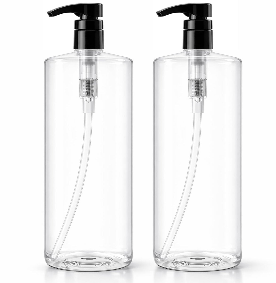 Bar5F Empty Shampoo Bottles with Pumps (2-Pack 32oz/1 Liter/Large) BPA-Free PETE1 Plastic Bottle Crystal-Clear Avelisse