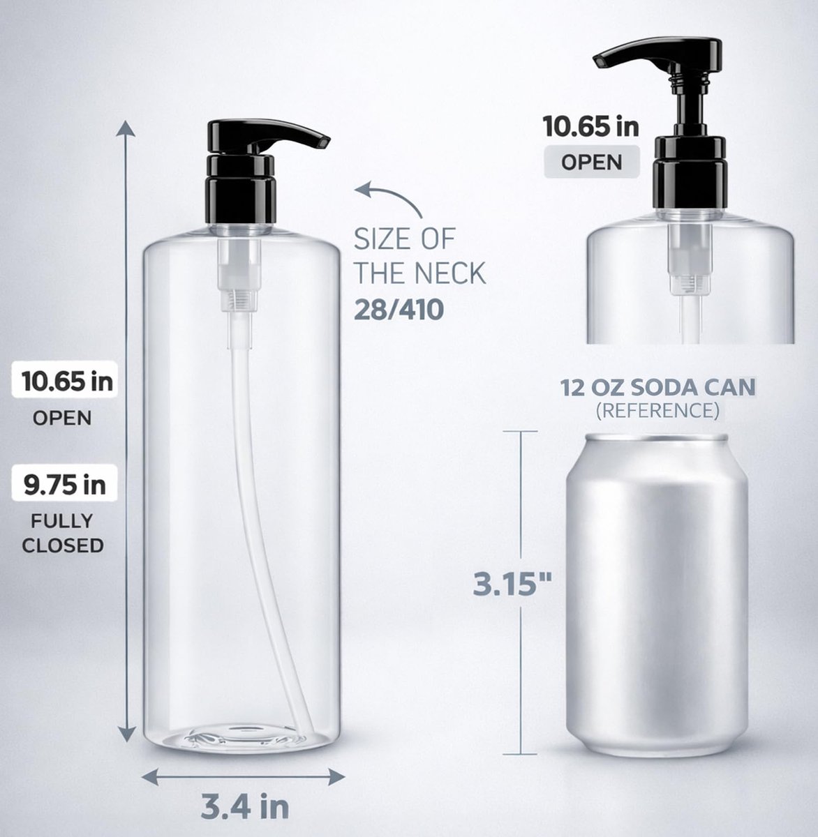 Bar5F Empty Shampoo Bottles with Pumps (2-Pack 32oz/1 Liter/Large) BPA-Free PETE1 Plastic Bottle Crystal-Clear Avelisse