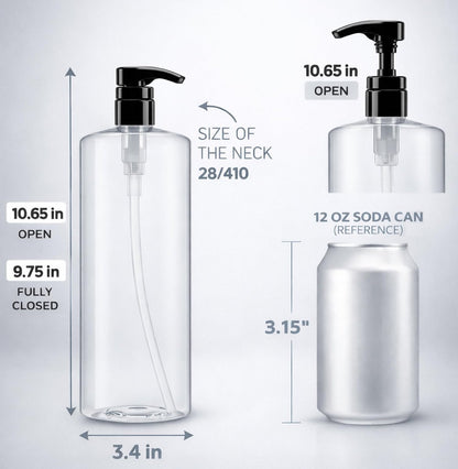 Bar5F Empty Shampoo Bottles with Pumps (2-Pack 32oz/1 Liter/Large) BPA-Free PETE1 Plastic Bottle Crystal-Clear Avelisse