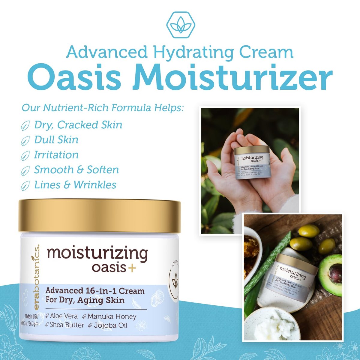 Era Organics Advanced Face Moisturizer for Dry Skin - Nourishing 16-in-1 Night Cream - Extra Hydrating for Women and Men, 2 oz Avelisse