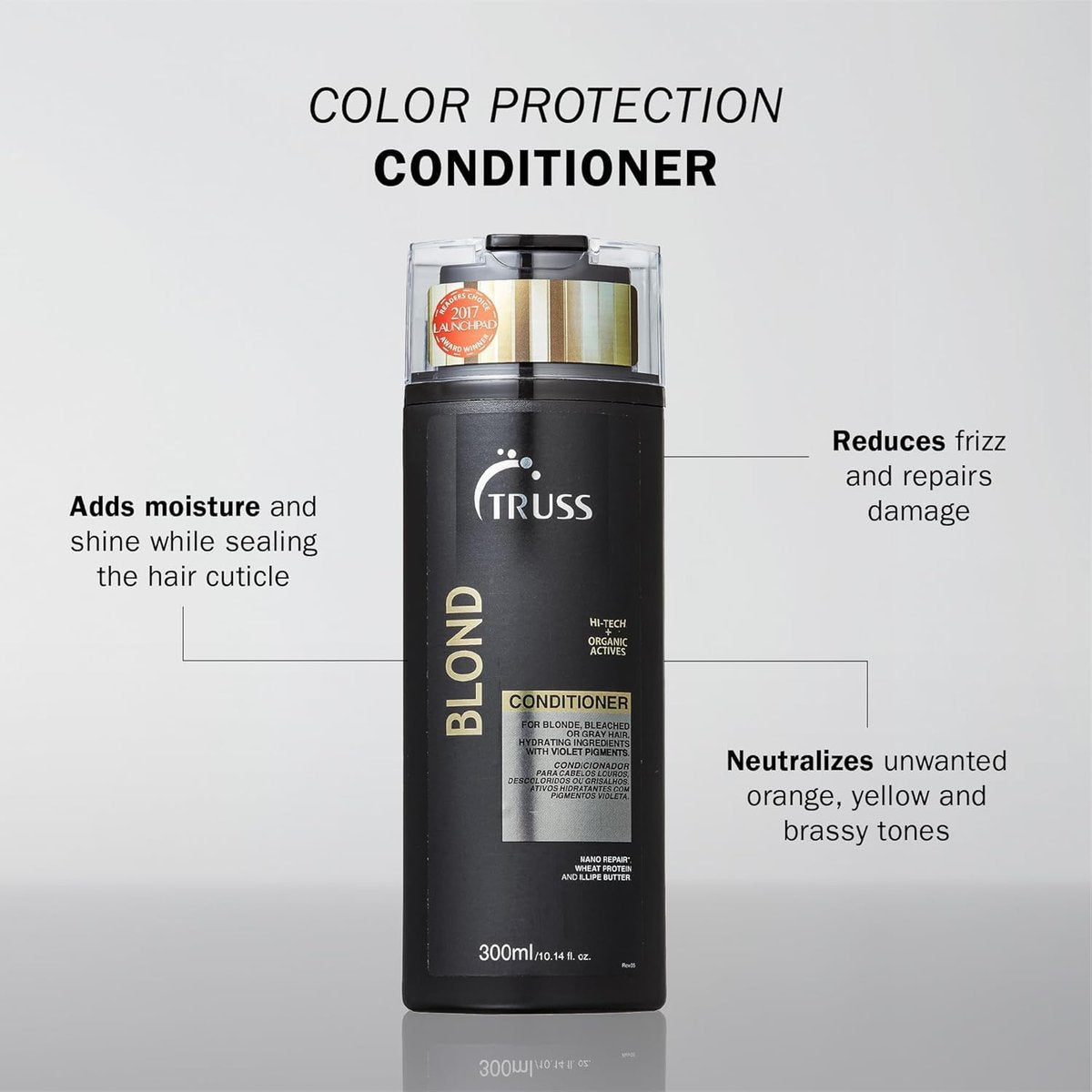 TRUSS Blond Conditioner - Violet Purple Conditioner for Blonde, Bleached & Gray Hair - Color Protection, Hydrating, Restores Elasticity, Neutralizes Brassiness, Yellow, & Orange Tones (10.14 oz) Avelisse