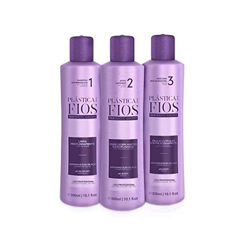 Plastica Dos Fios Brazilian Keratin Hair Smoothing System - Anti Residue Shampoo & Repair Mask (3x300 ml) with Comb Avelisse