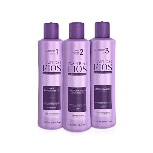 Plastica Dos Fios Brazilian Keratin Hair Smoothing System - Anti Residue Shampoo & Repair Mask (3x300 ml) with Comb Avelisse