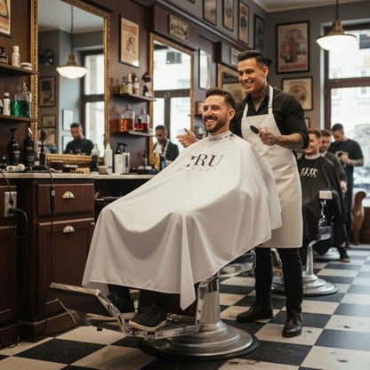 TRU BARBER Hair Salon Cutting Cape – Lightweight Waterproof Professional Barber Cape with Snap Closure, 50" x 58", White Avelisse