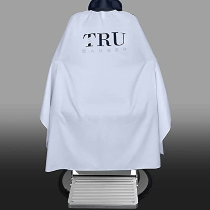 TRU BARBER Hair Salon Cutting Cape – Lightweight Waterproof Professional Barber Cape with Snap Closure, 50" x 58", White Avelisse