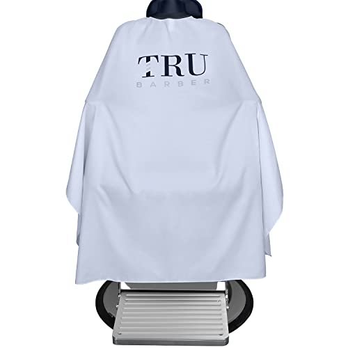 TRU BARBER Hair Salon Cutting Cape – Lightweight Waterproof Professional Barber Cape with Snap Closure, 50" x 58", White Avelisse