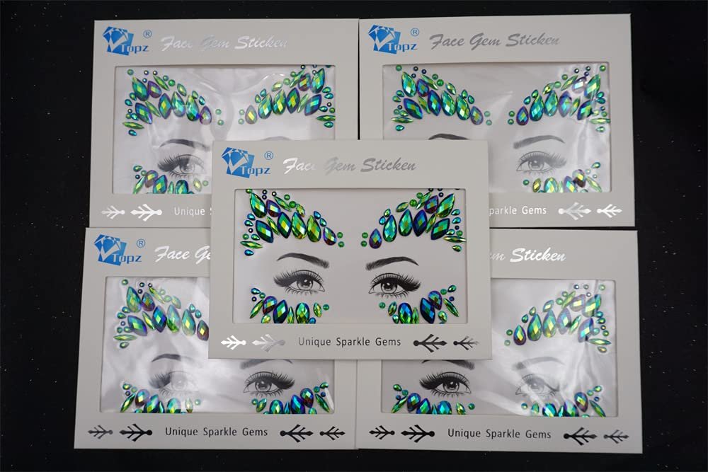 Emerald Green Face Jewels for Festivals - Temporary Tattoo Gems Around Eyes & Forehead Stickers for Women - görsel 15