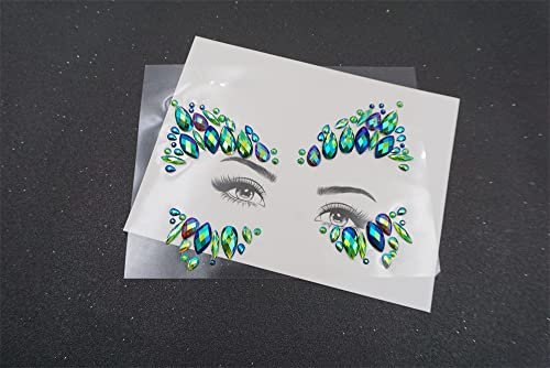 Emerald Green Face Jewels for Festivals - Temporary Tattoo Gems Around Eyes & Forehead Stickers for Women - görsel 14