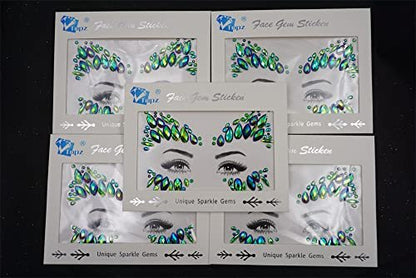 Emerald Green Face Jewels for Festivals - Temporary Tattoo Gems Around Eyes & Forehead Stickers for Women