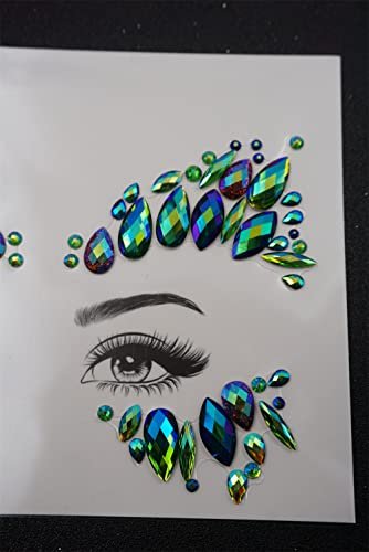 Emerald Green Face Jewels for Festivals - Temporary Tattoo Gems Around Eyes & Forehead Stickers for Women - görsel 8