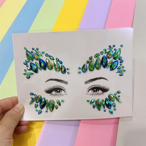 Emerald Green Face Jewels for Festivals - Temporary Tattoo Gems Around Eyes & Forehead Stickers for Women - görsel 4