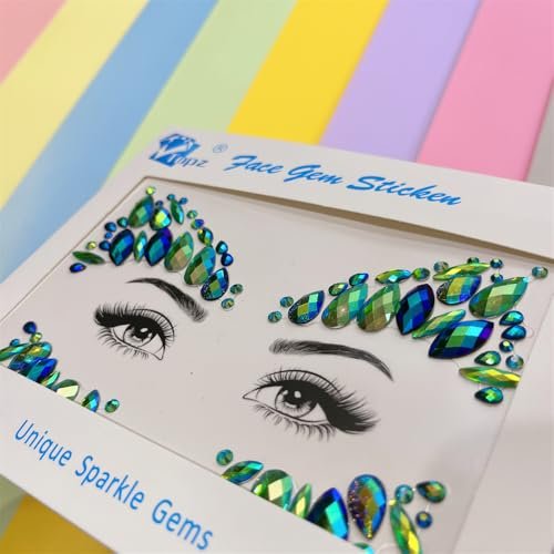 Emerald Green Face Jewels for Festivals - Temporary Tattoo Gems Around Eyes & Forehead Stickers for Women - görsel 12