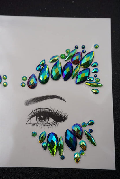 Emerald Green Face Jewels for Festivals - Temporary Tattoo Gems Around Eyes & Forehead Stickers for Women