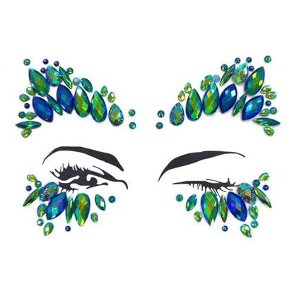 Emerald Green Face Jewels for Festivals - Temporary Tattoo Gems Around Eyes & Forehead Stickers for Women