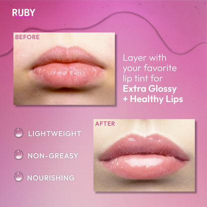 Ruby Kisses Hydrating Clear Lip Oil Treatment Gloss (3 Pack) - Vitamin E & Jojoba, Lightweight Non-Greasy Formula