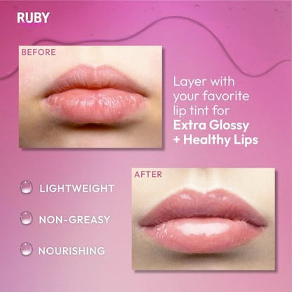 Ruby Kisses Hydrating Clear Lip Oil Treatment Gloss (3 Pack) - Vitamin E & Jojoba, Lightweight Non-Greasy Formula
