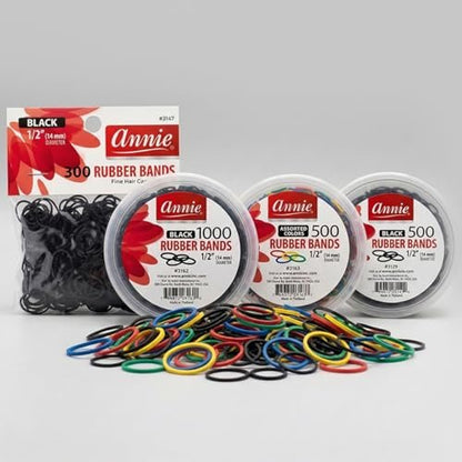 ANNIE 1000 Black Mini Rubber Bands – 1/2" Durable Elastic Hair & Braiding Bands (Secure, Stretchy, Strong)