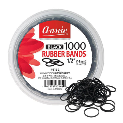 ANNIE 1000 Black Mini Rubber Bands – 1/2" Durable Elastic Hair & Braiding Bands (Secure, Stretchy, Strong)