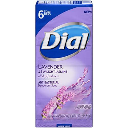 Dial Antibacterial Deodorant Bar Soap, Lavender & Twilight Jasmine, 6 Bars (3.2 oz Each) Avelisse