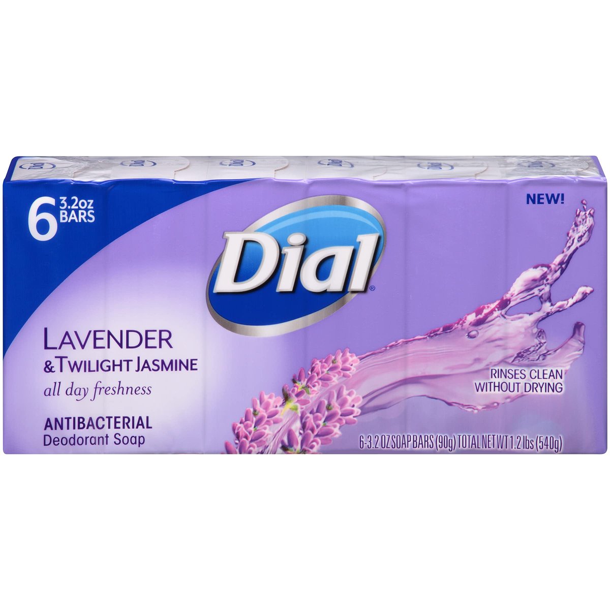 Dial Antibacterial Deodorant Bar Soap, Lavender & Twilight Jasmine, 6 Bars (3.2 oz Each) Avelisse