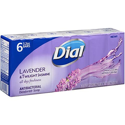Dial Antibacterial Deodorant Bar Soap, Lavender & Twilight Jasmine, 6 Bars (3.2 oz Each) Avelisse
