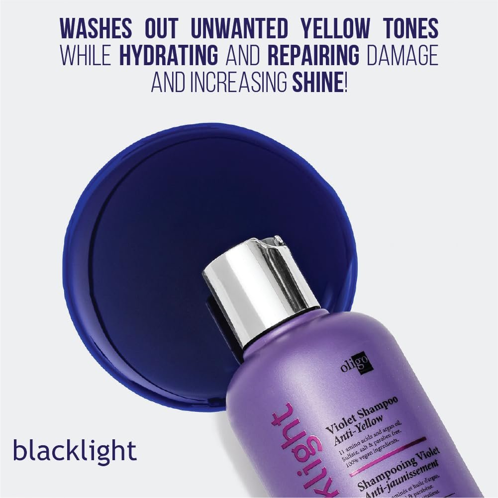 Oligo Professionnel Blacklight Violet Shampoo - Sulfate-Free Purple Shampoo for Blondes, Eliminate Yellow Tones, Hydrating Formula with Argan Oil, 8.5 oz Avelisse