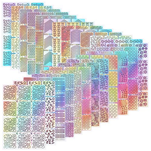 288 Pieces Nail Vinyl Stencils Set - 24 Sheets of Nail Decoration Stickers & Decals in Multicolor - görsel 2