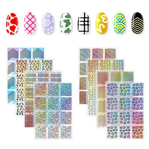 288 Pieces Nail Vinyl Stencils Set - 24 Sheets of Nail Decoration Stickers & Decals in Multicolor - görsel 4