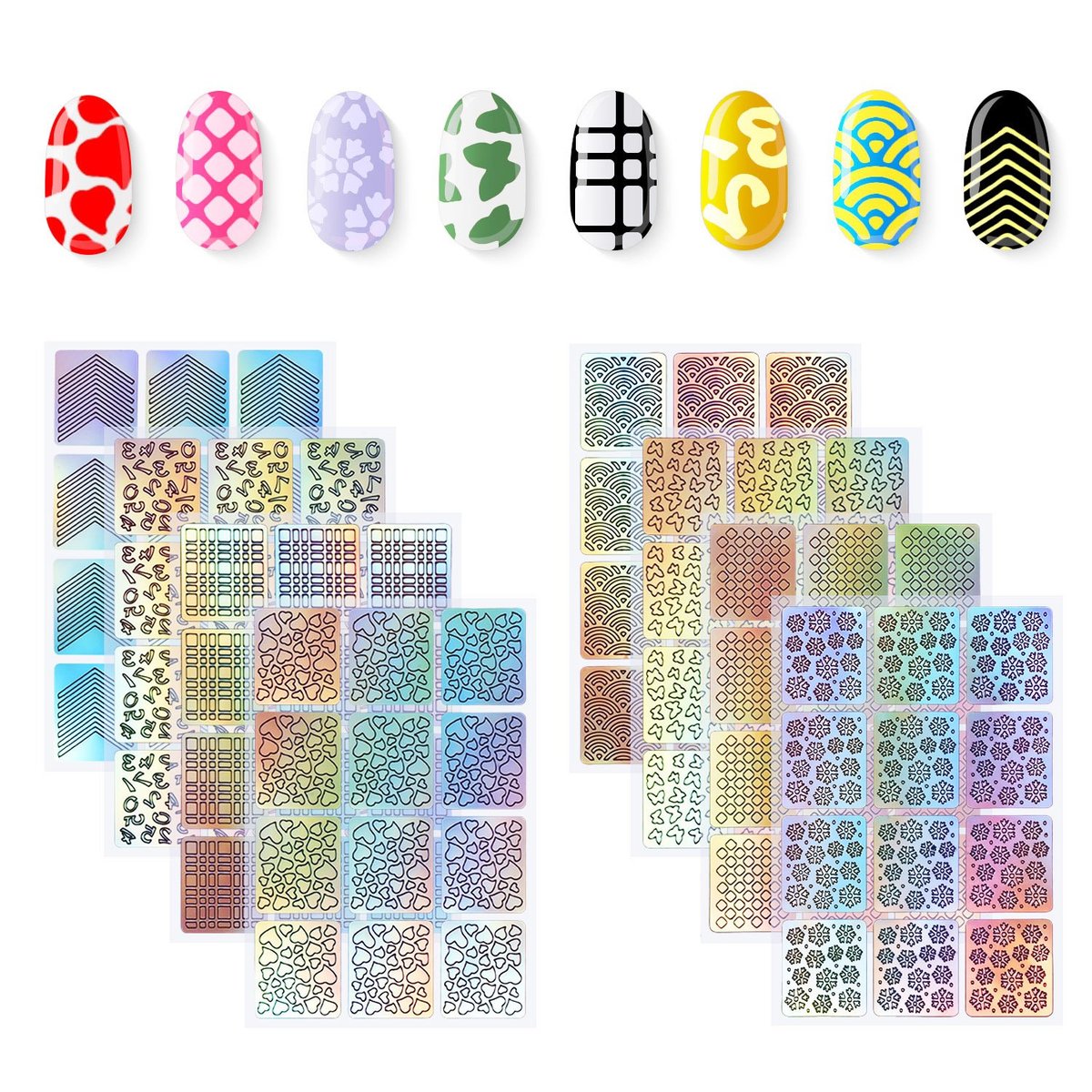 288 Pieces Nail Vinyl Stencils Set - 24 Sheets of Nail Decoration Stickers & Decals in Multicolor - görsel 3