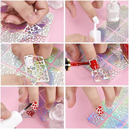 288 Pieces Nail Vinyl Stencils Set - 24 Sheets of Nail Decoration Stickers & Decals in Multicolor
