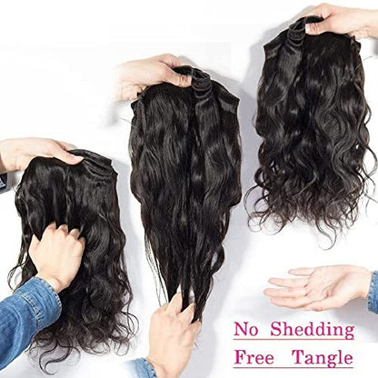 Flady 10A Brazilian Body Wave 4 Bundles with Closure Unprocessed Virgin Human Hair Extensions (14 16 18 20+12 Inch)