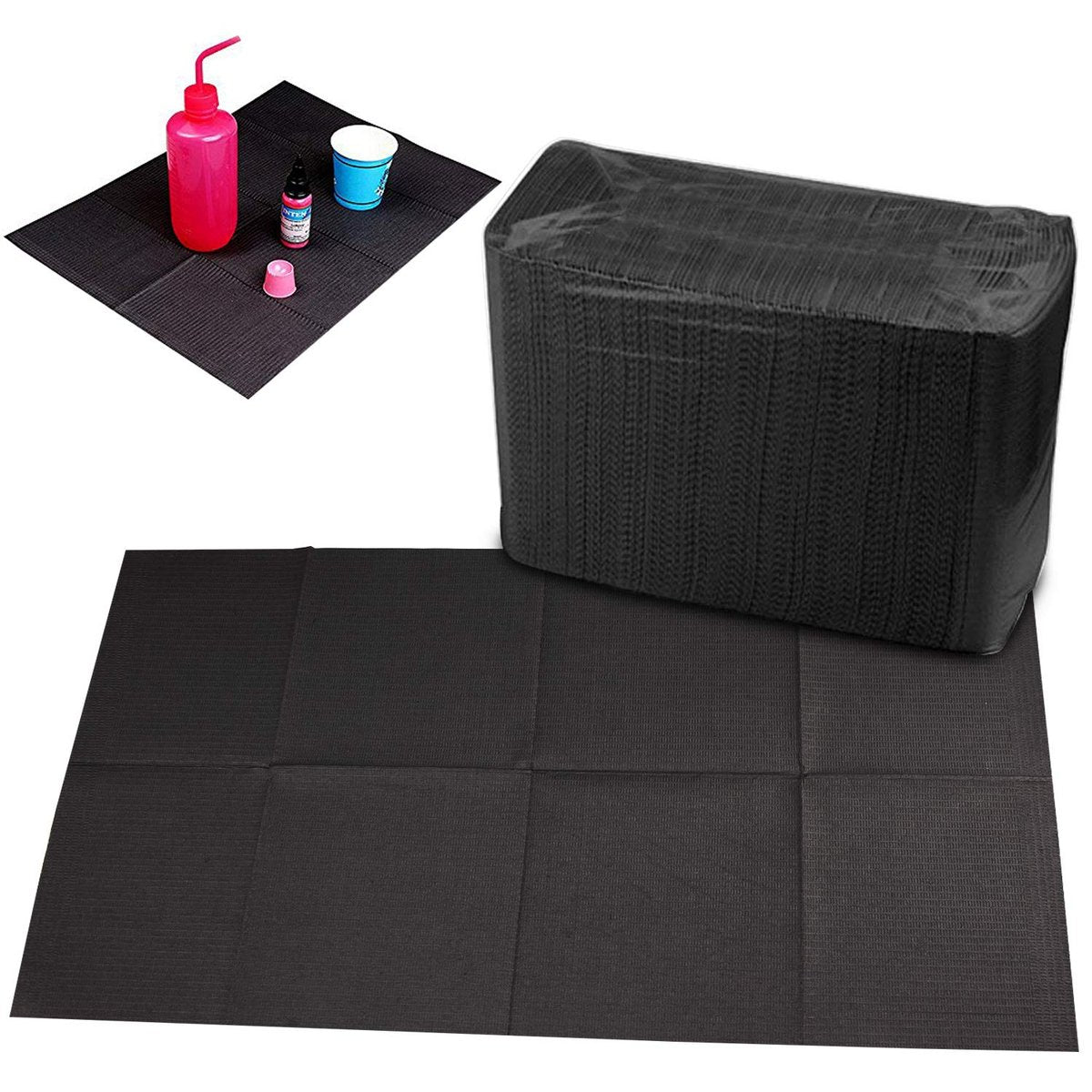 Hisight Disposable Dental Bibs 125-Pack - Black 13x17 Waterproof Tattoo Table Covers & Hygiene Sheets - görsel 1
