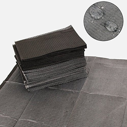 Hisight Disposable Dental Bibs 125-Pack - Black 13x17 Waterproof Tattoo Table Covers & Hygiene Sheets
