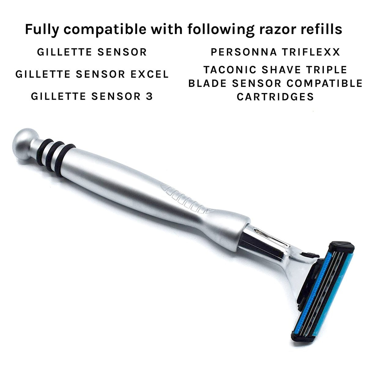 Taconic Shave Heavyweight Triple Blade Pivot Head Razor – Compatible with Gillette Sensor & Sensor Excel – Chrome Finish Avelisse
