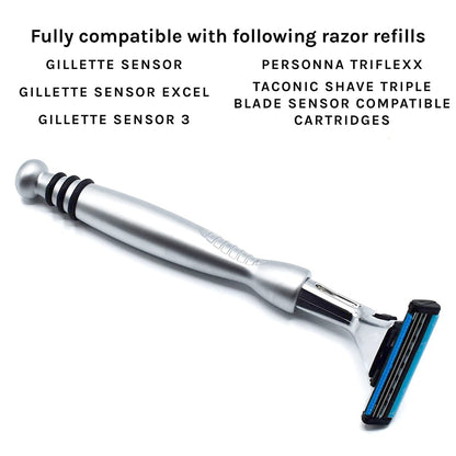 Taconic Shave Heavyweight Triple Blade Pivot Head Razor – Compatible with Gillette Sensor & Sensor Excel – Chrome Finish Avelisse