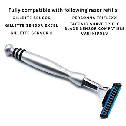 Taconic Shave Heavyweight Triple Blade Pivot Head Razor – Compatible with Gillette Sensor & Sensor Excel – Chrome Finish Avelisse