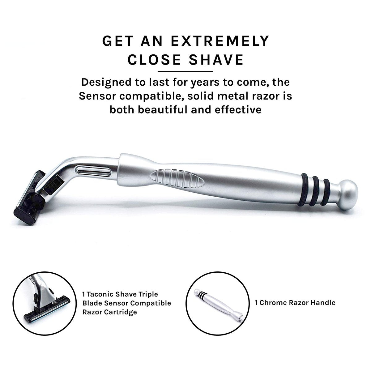Taconic Shave Heavyweight Triple Blade Pivot Head Razor – Compatible with Gillette Sensor & Sensor Excel – Chrome Finish Avelisse