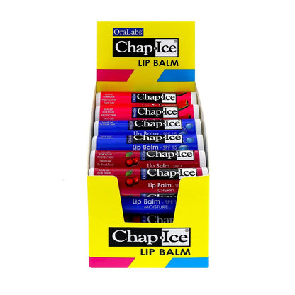 Chap-Ice Premium Lip Balm Assorted 24-Stick Pack with SPF-15 – Cherry, Moisture & Watermelon Avelisse