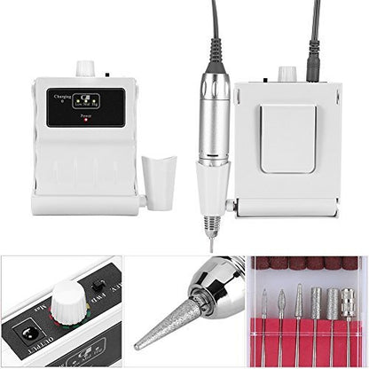 30000 RPM Nail File Drill Machine - Portable Rechargeable Nail Drill E File for Acrylic Nails, Polishing Buffer, Smooth Nails Device Tool Set for Home Salon Manicure (White)